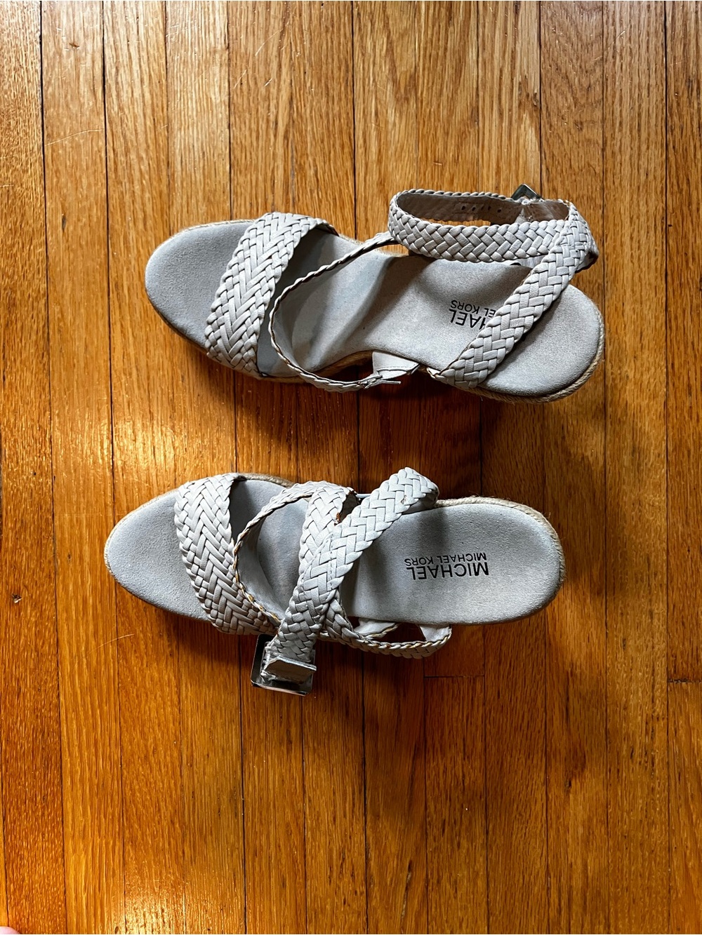 MICHAEL Michael Kors Braided Ankle-Strap Sandals in Light Gray